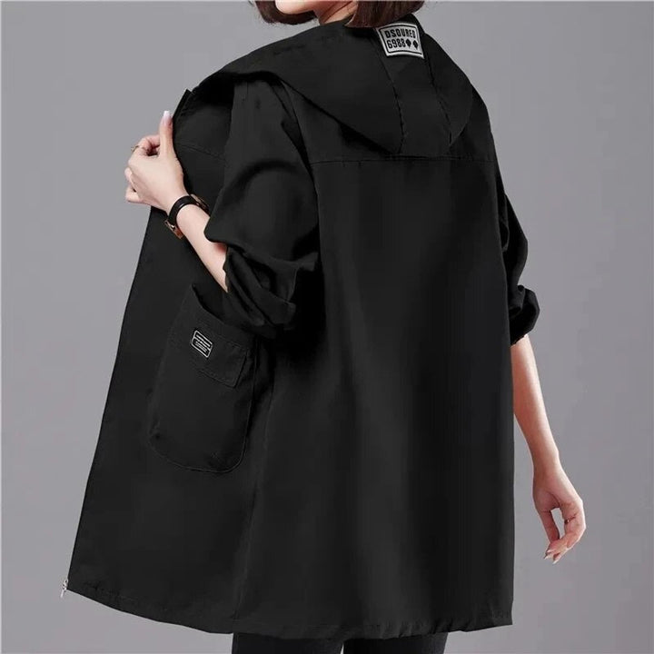 Parka Dames Lange Capuchonjas Lichtgewicht Katoen-Polyester Mix - Zwart