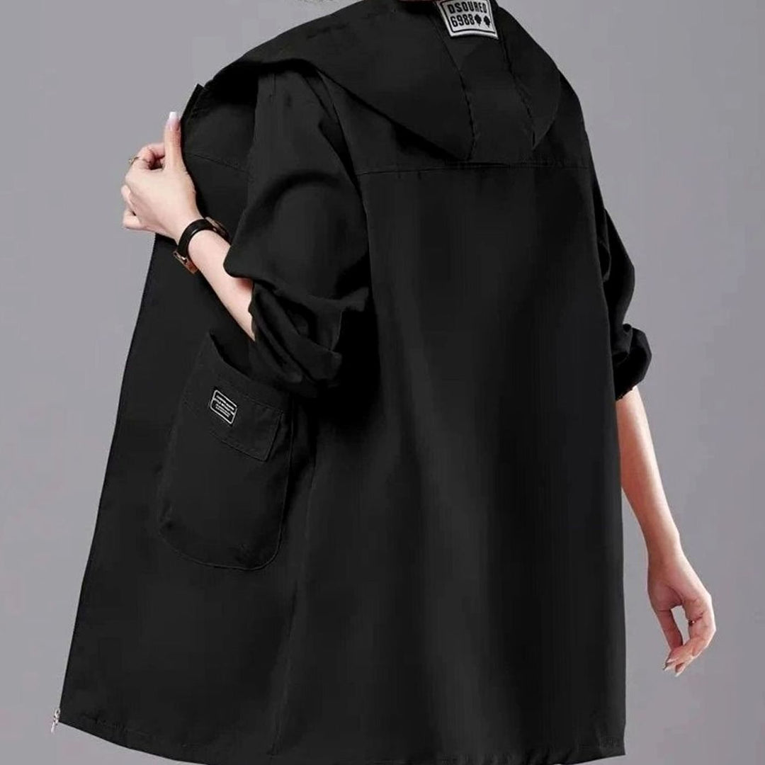 Parka Dames Lange Capuchonjas Lichtgewicht Lente - Zwart