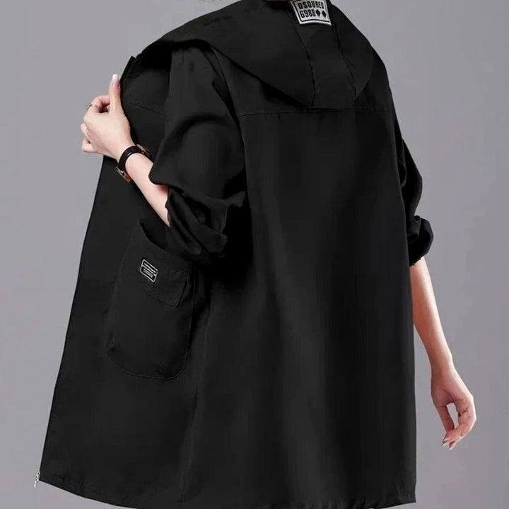 Parka Dames Lange Capuchonjas Lichtgewicht Lente - Zwart