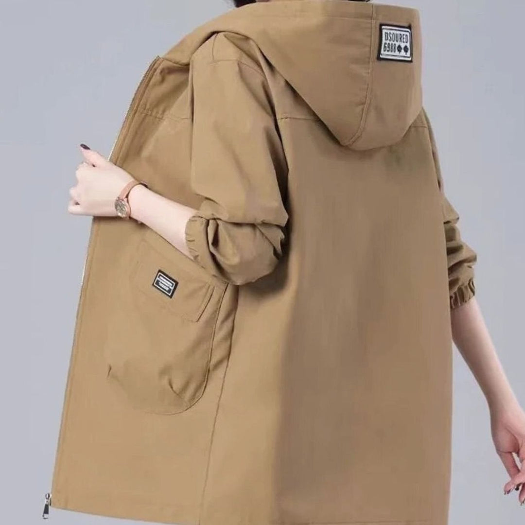 Parka Dames Lange Capuchonjas Lichtgewicht Lente - Khaki