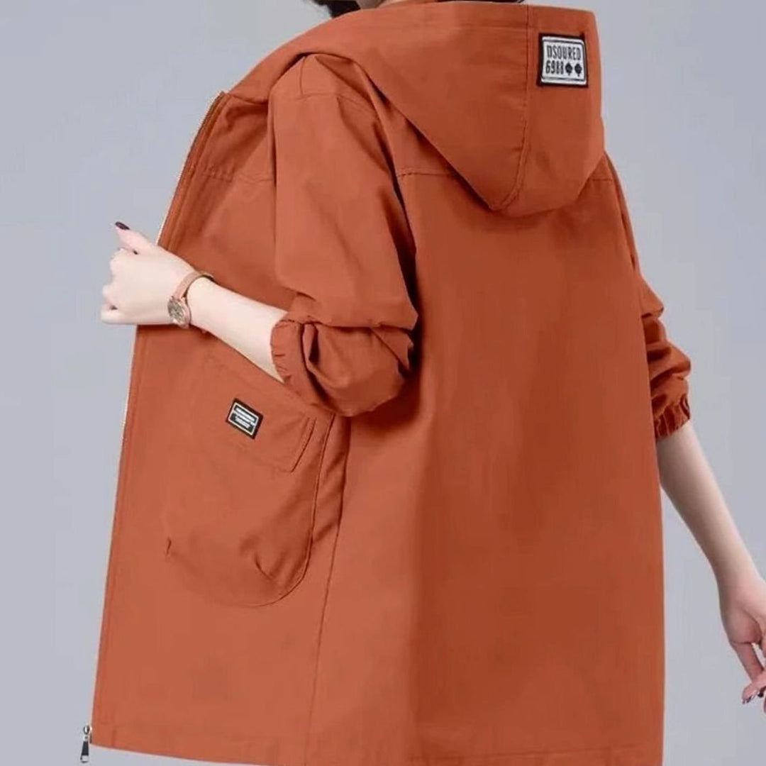 Parka Dames Lange Capuchonjas Lichtgewicht Lente - Oranje