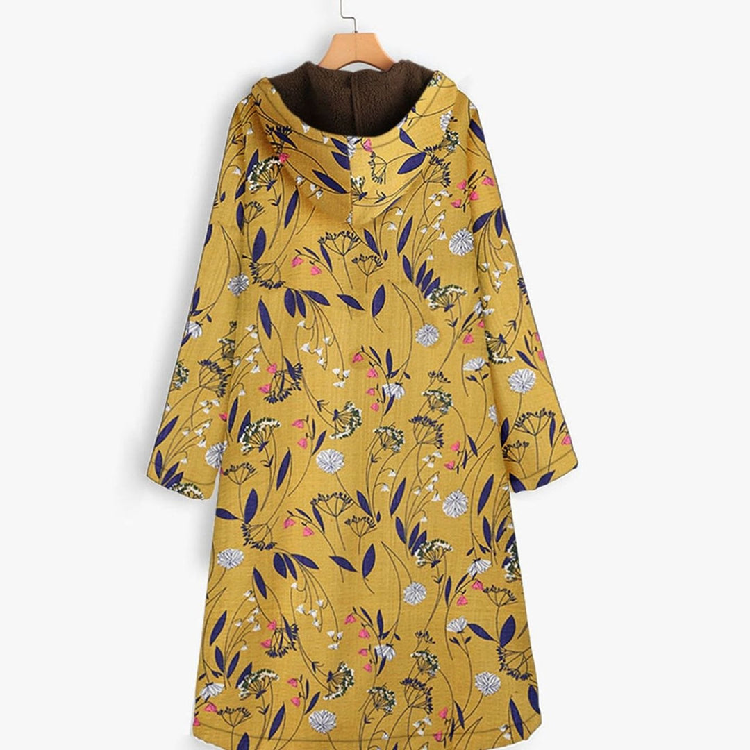 Parka Dames Lange Gebloemde Fleece Gevoerde Capuchonja