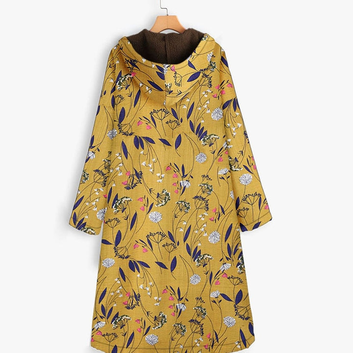 Parka Dames Lange Gebloemde Fleece Gevoerde Capuchonja