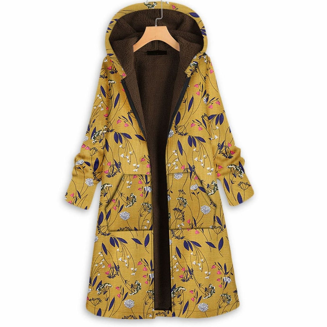 Parka Dames Lange Gebloemde Fleece Gevoerde Capuchonja