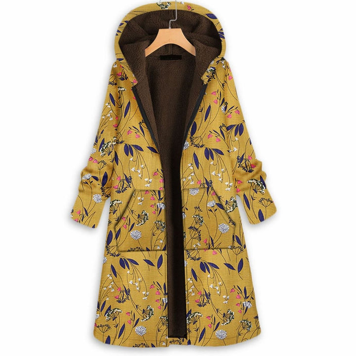 Parka Dames Lange Gebloemde Fleece Gevoerde Capuchonja
