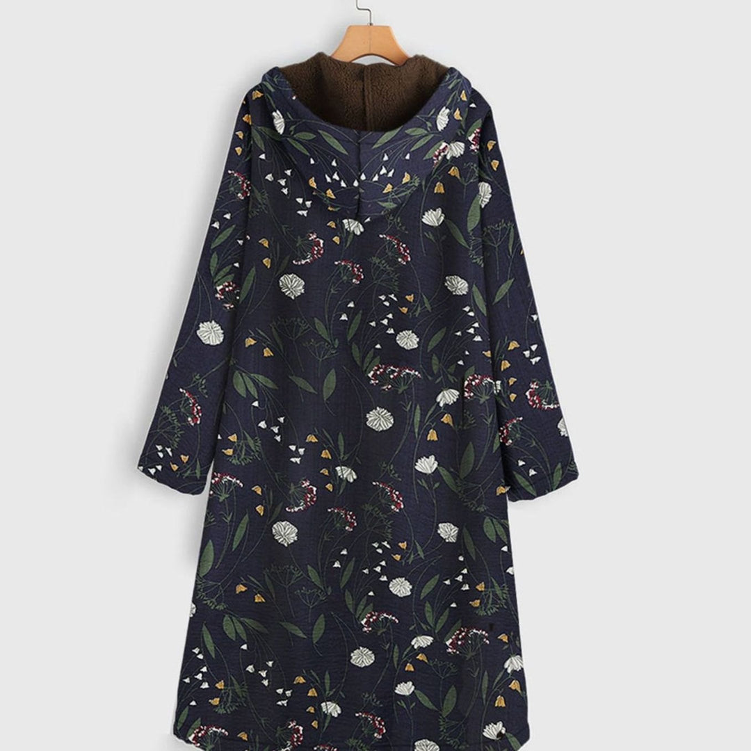 Parka Dames Lange Gebloemde Fleece Gevoerde Capuchonja