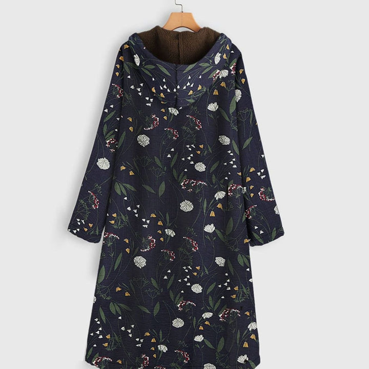 Parka Dames Lange Gebloemde Fleece Gevoerde Capuchonja