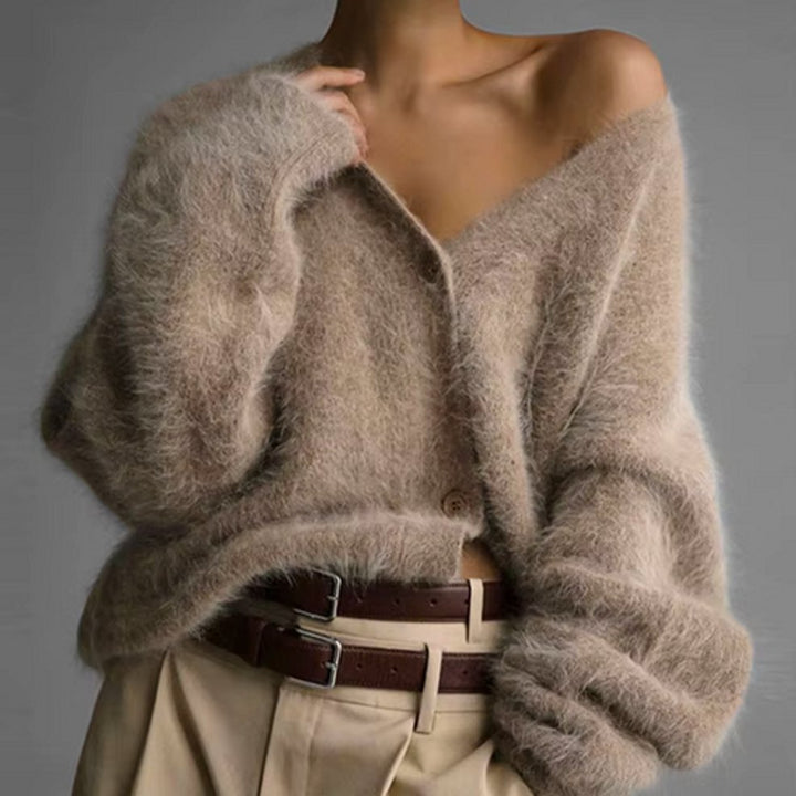 Pluizig Wollig Vest Dames V-hals Gebreid Cardigan
