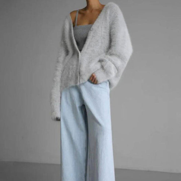 Pluizig Wollig Vest Dames V-hals Gebreid Cardigan