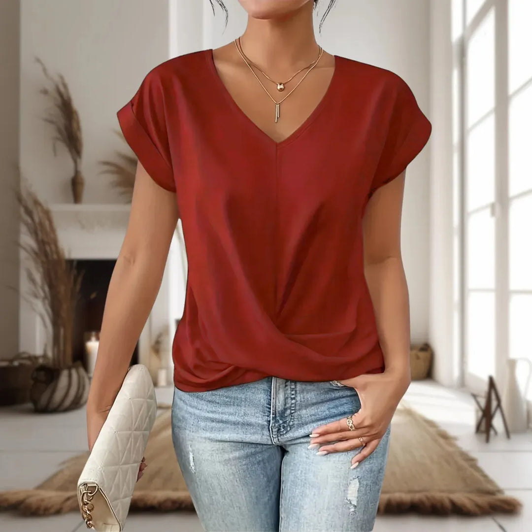 Reese | Damen Elegante Bluse mit V-Ausschnitt und gedrehtem Saum