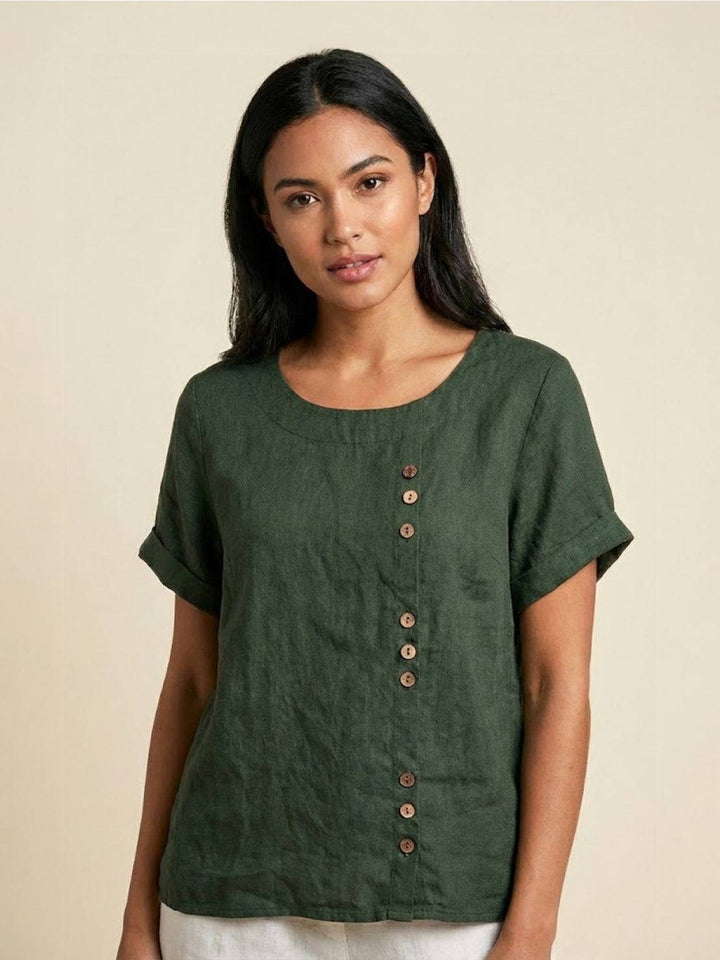 Margaret | Damen Leinen Rundhals Knopfbluse