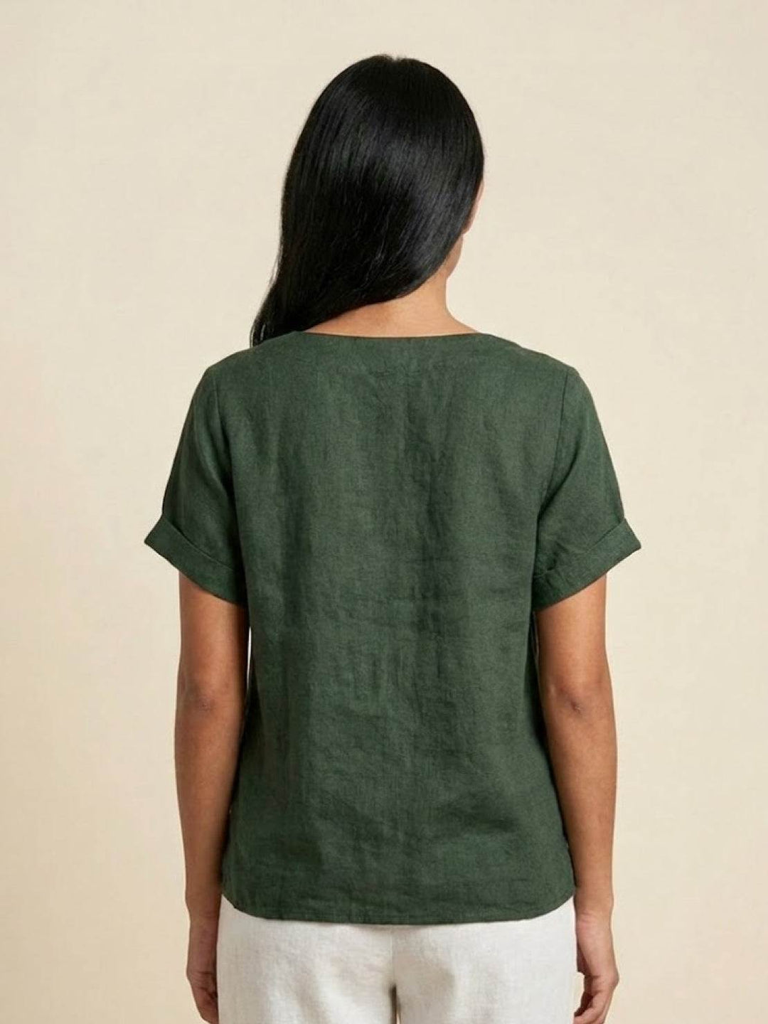 Margaret | Damen Leinen Rundhals Knopfbluse