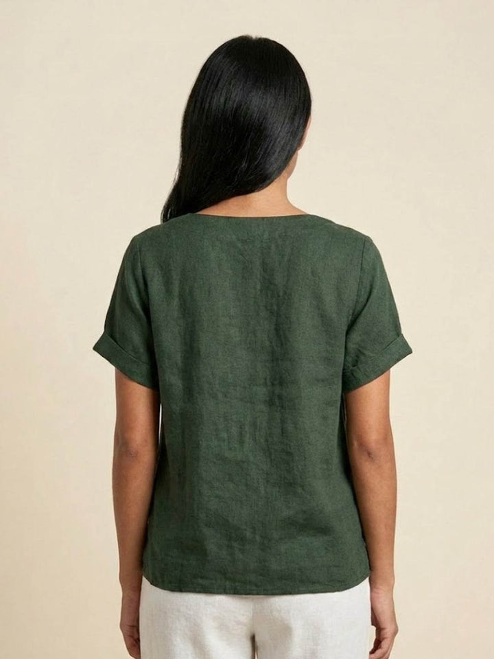 Margaret | Damen Leinen Rundhals Knopfbluse