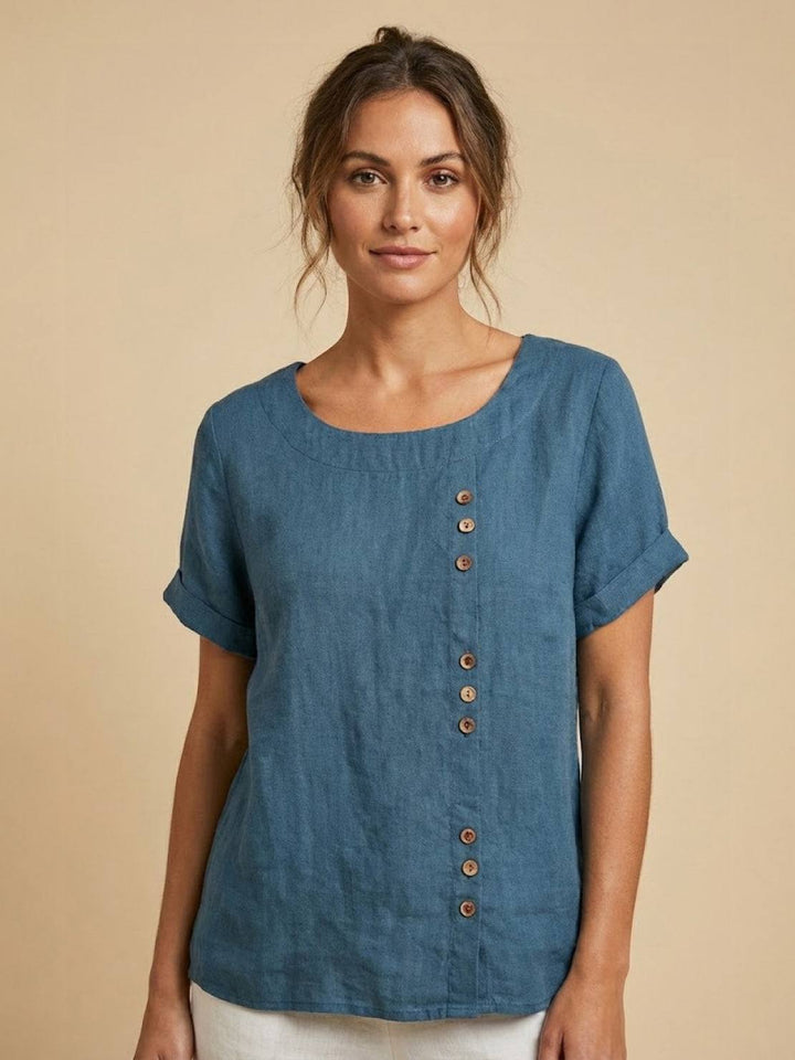 Margaret | Damen Leinen Rundhals Knopfbluse