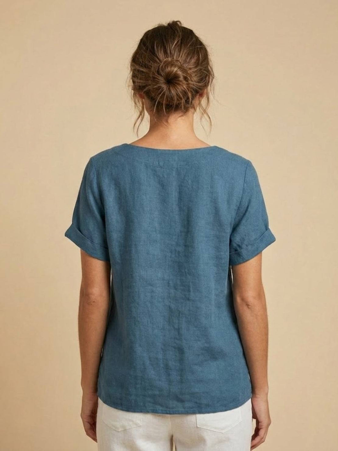 Margaret | Damen Leinen Rundhals Knopfbluse