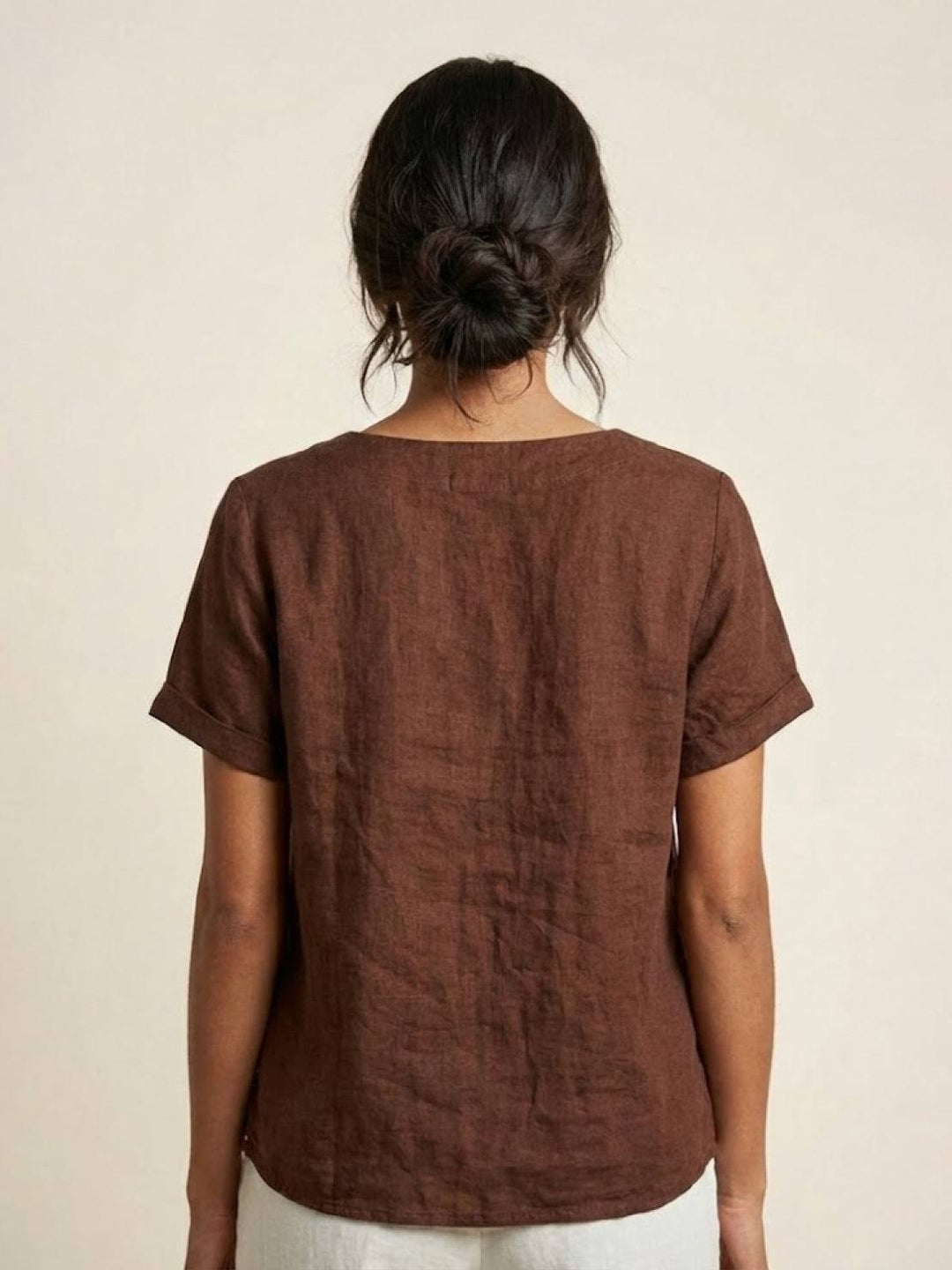 Margaret | Damen Leinen Rundhals Knopfbluse