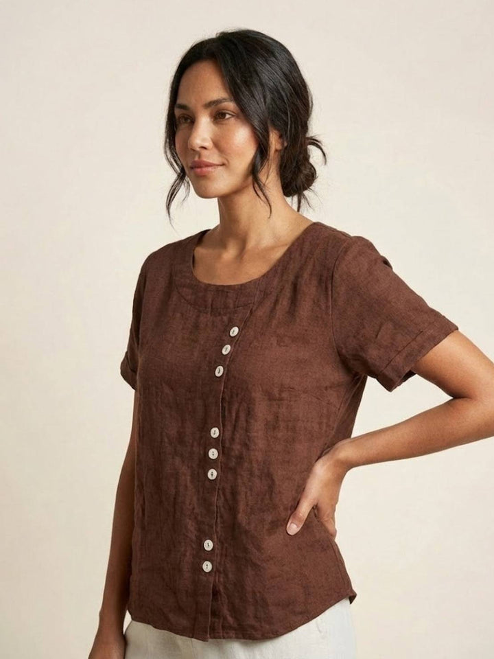 Margaret | Damen Leinen Rundhals Knopfbluse