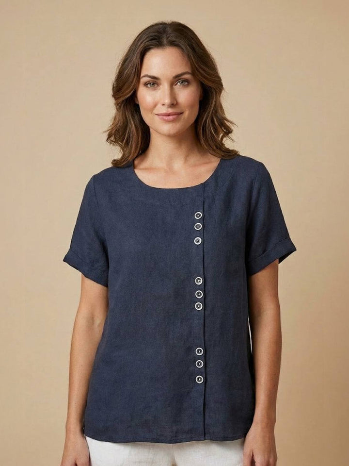 Margaret | Damen Leinen Rundhals Knopfbluse