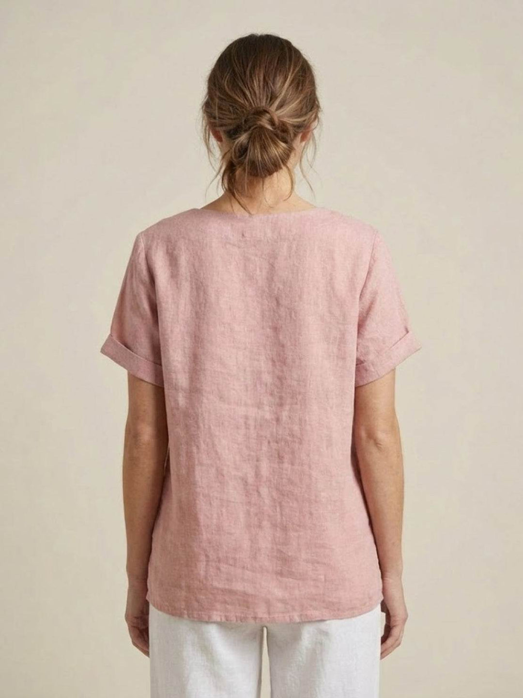 Margaret | Damen Leinen Rundhals Knopfbluse
