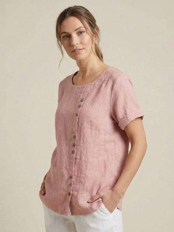Margaret | Damen Leinen Rundhals Knopfbluse