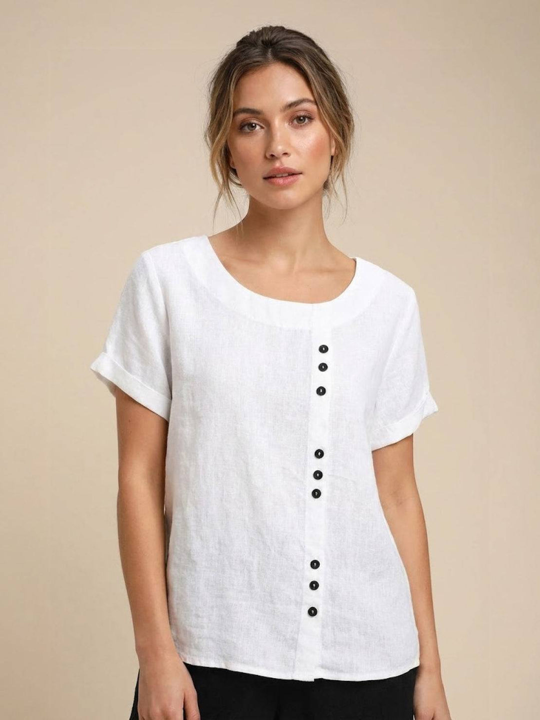 Margaret | Damen Leinen Rundhals Knopfbluse