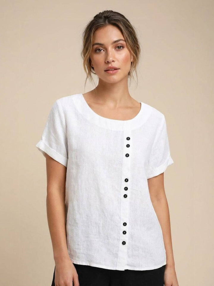 Margaret | Damen Leinen Rundhals Knopfbluse