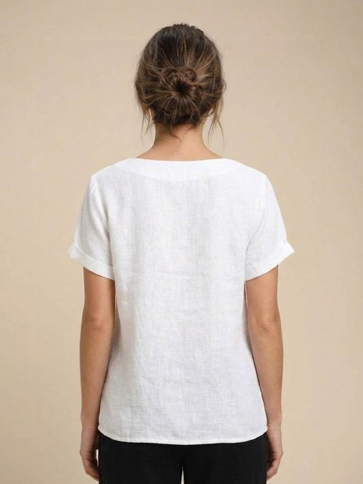 Margaret | Damen Leinen Rundhals Knopfbluse