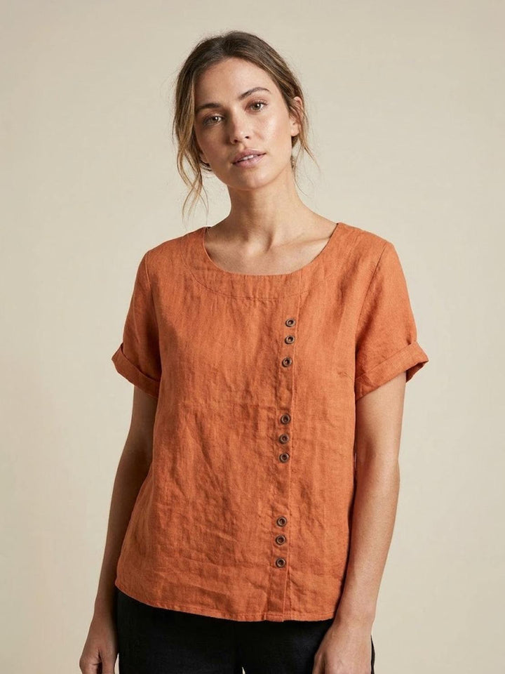 Margaret | Damen Leinen Rundhals Knopfbluse
