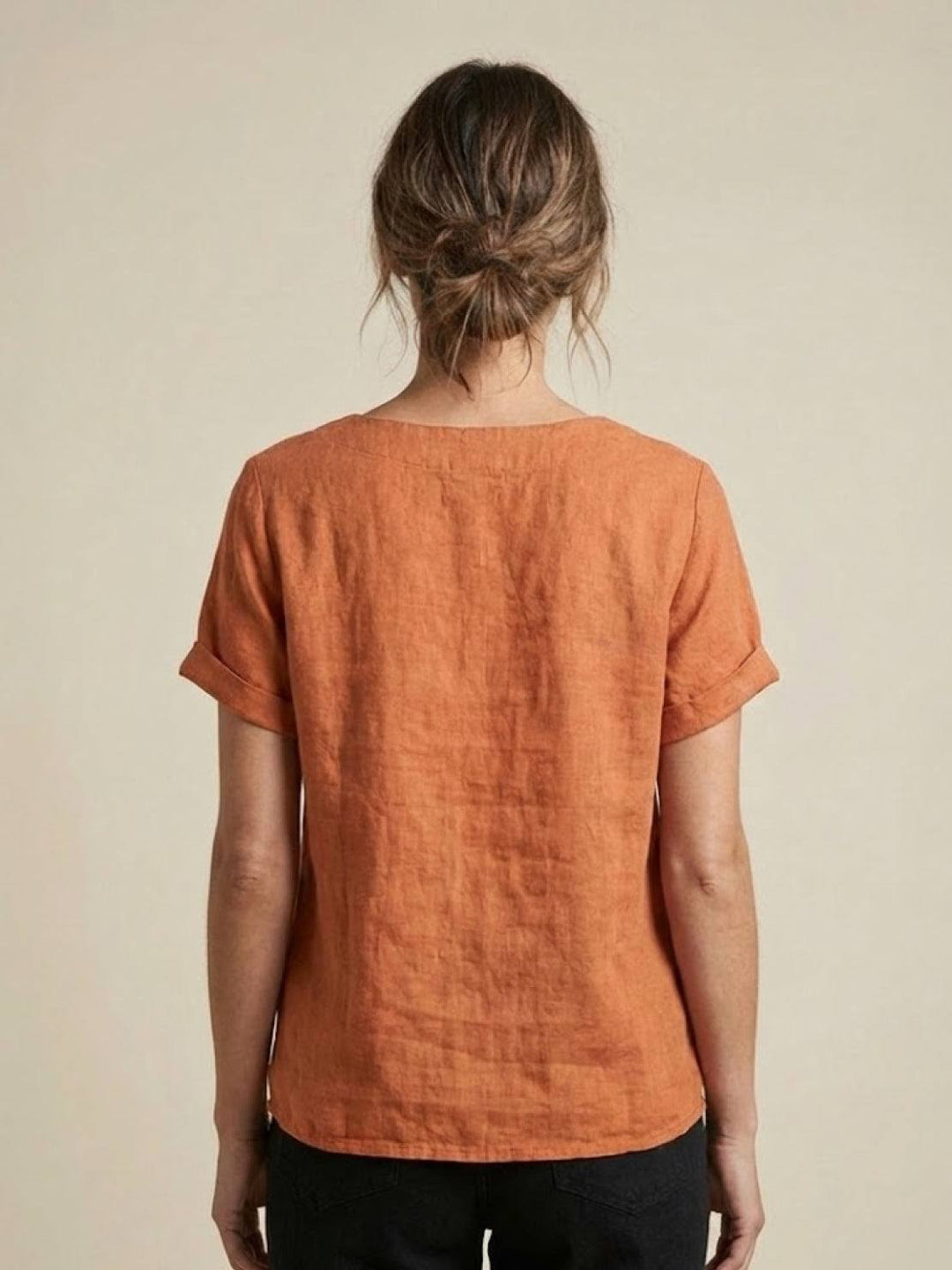 Margaret | Damen Leinen Rundhals Knopfbluse
