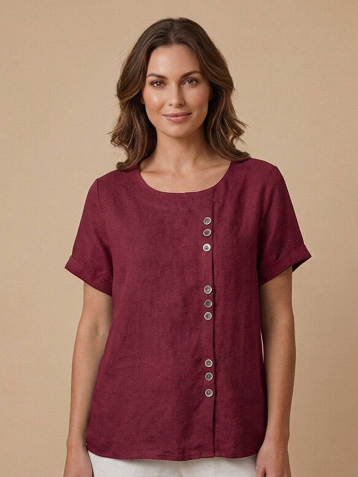 Margaret | Damen Leinen Rundhals Knopfbluse