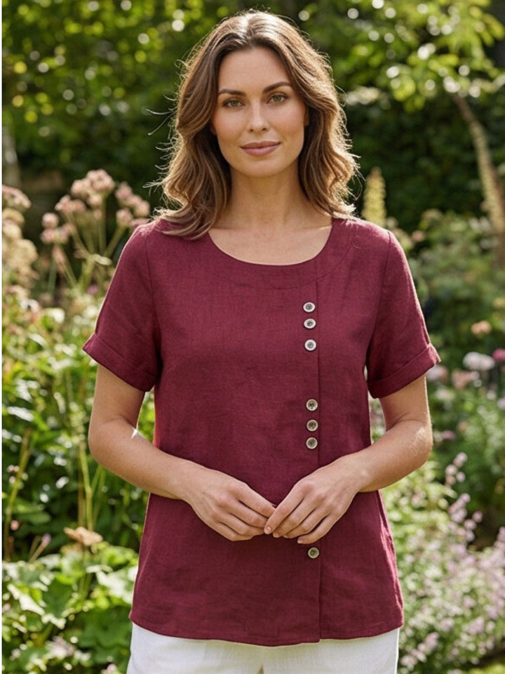 Margaret | Damen Leinen Rundhals Knopfbluse