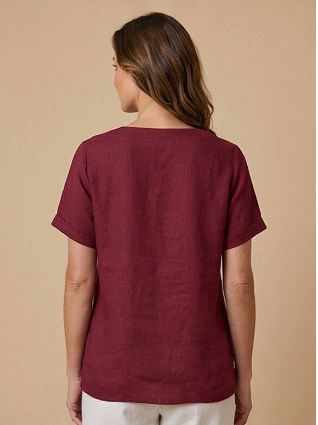 Margaret | Damen Leinen Rundhals Knopfbluse