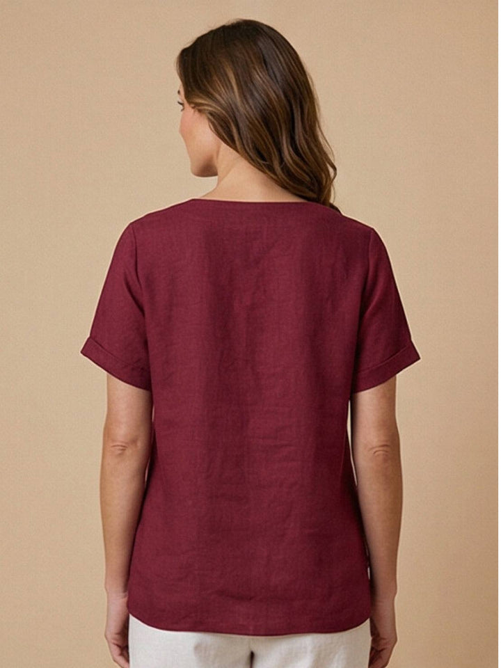 Margaret | Damen Leinen Rundhals Knopfbluse