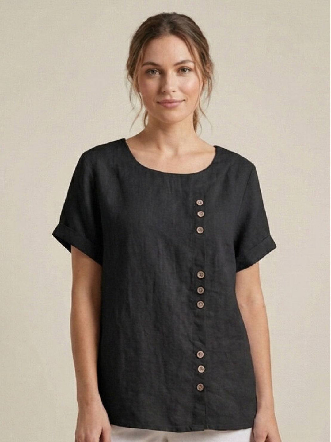 Margaret | Damen Leinen Rundhals Knopfbluse