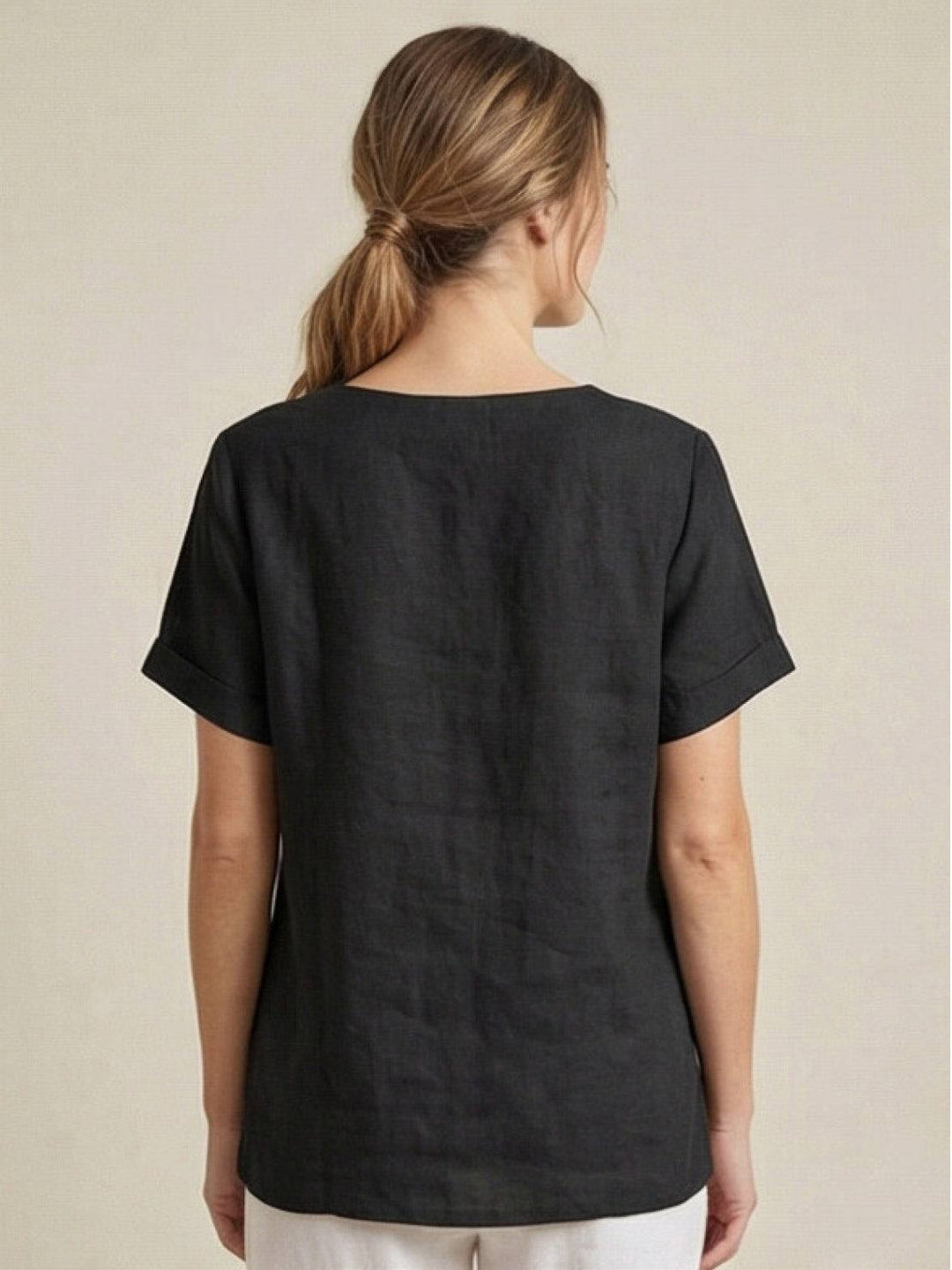 Margaret | Damen Leinen Rundhals Knopfbluse