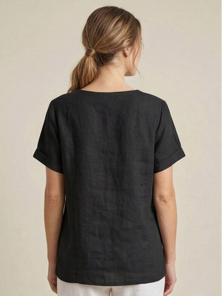 Margaret | Damen Leinen Rundhals Knopfbluse