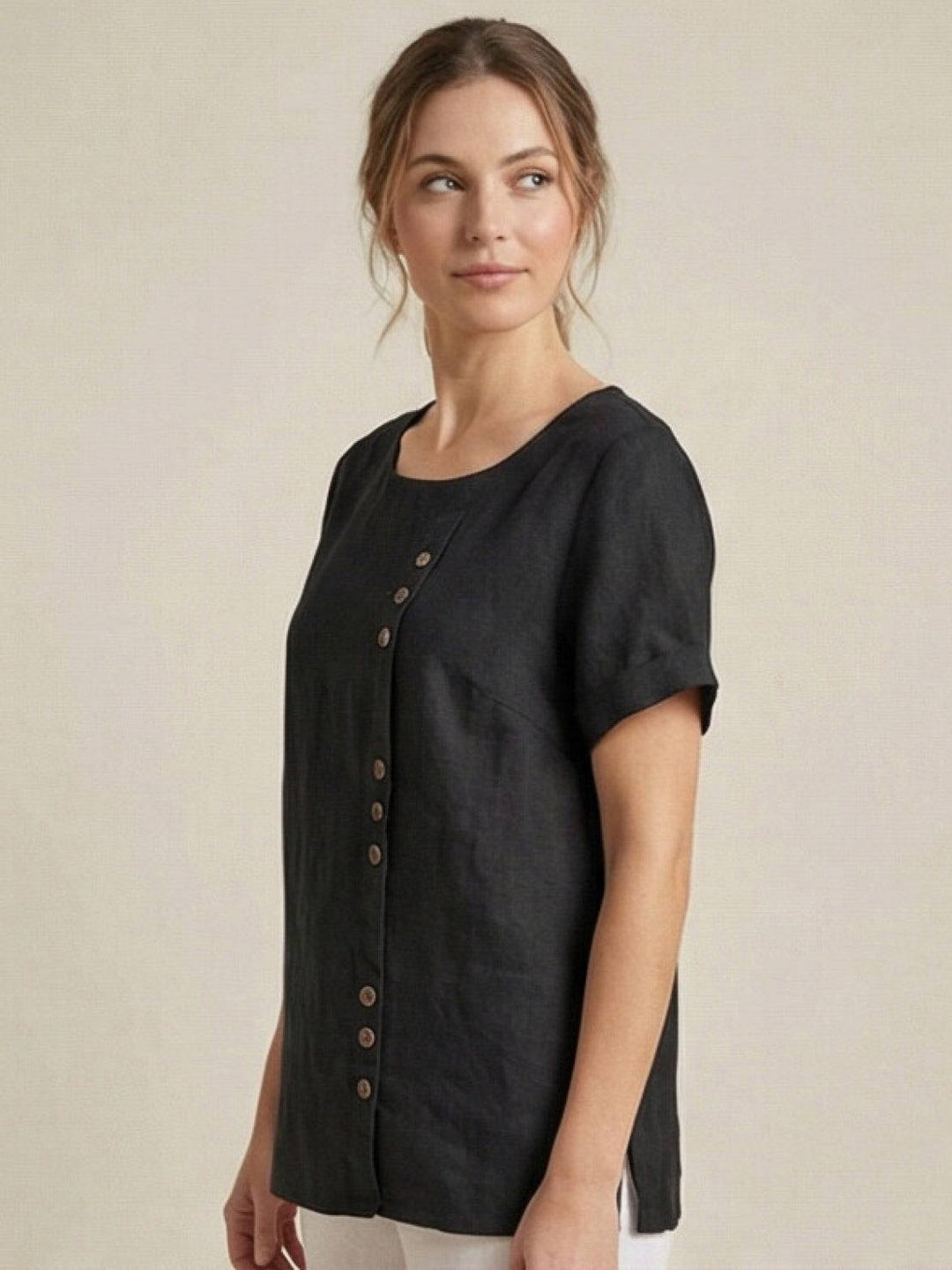 Margaret | Damen Leinen Rundhals Knopfbluse