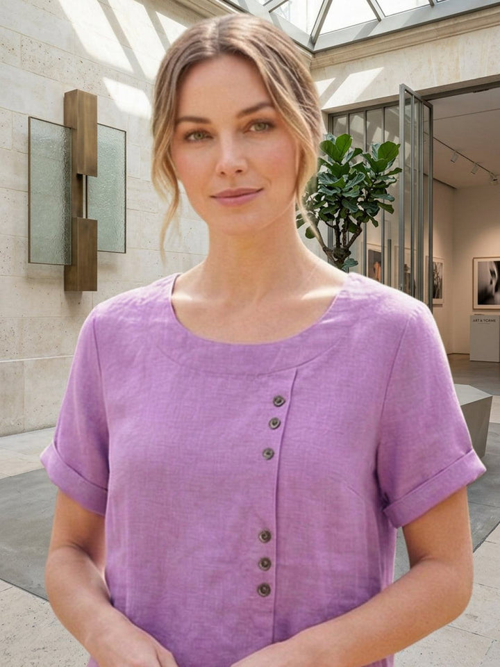 Margaret | Damen Leinen Rundhals Knopfbluse
