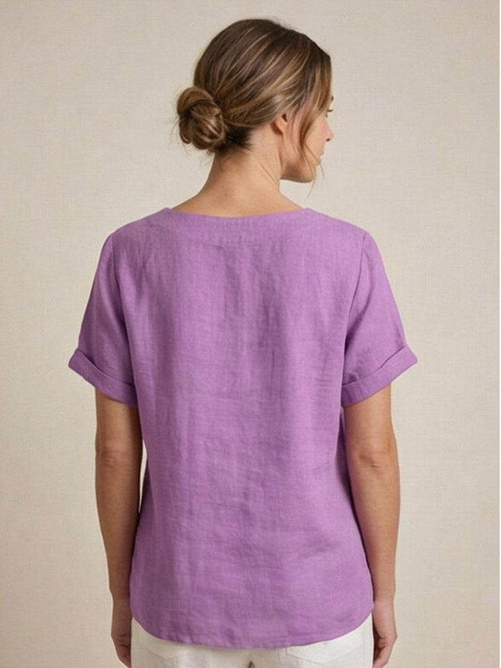 Margaret | Damen Leinen Rundhals Knopfbluse