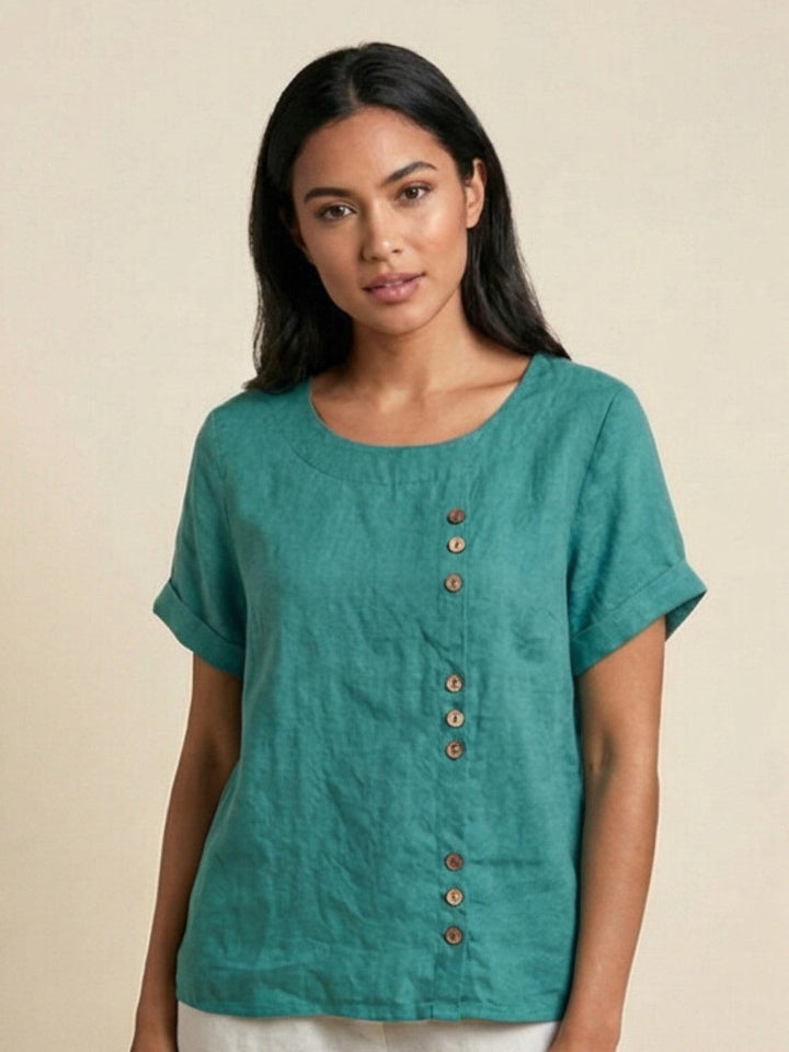 Margaret | Damen Leinen Rundhals Knopfbluse
