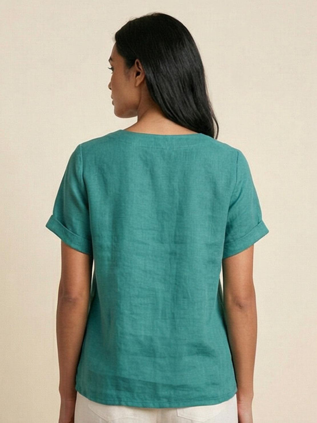 Margaret | Damen Leinen Rundhals Knopfbluse