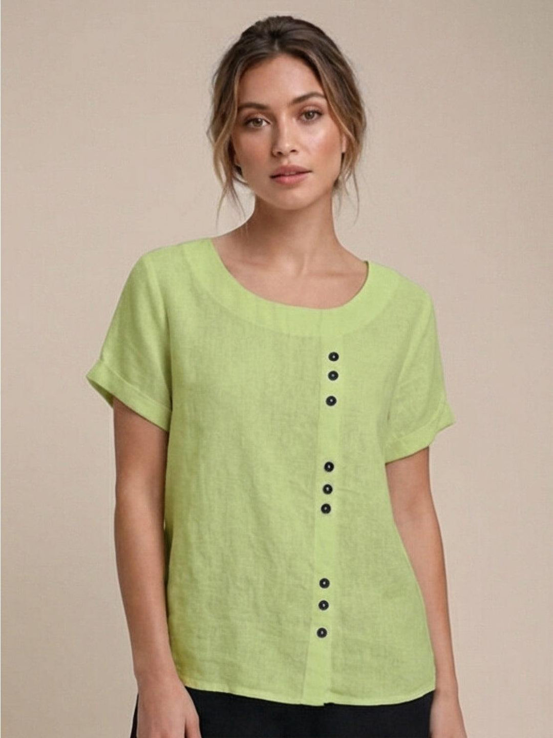 Margaret | Damen Leinen Rundhals Knopfbluse