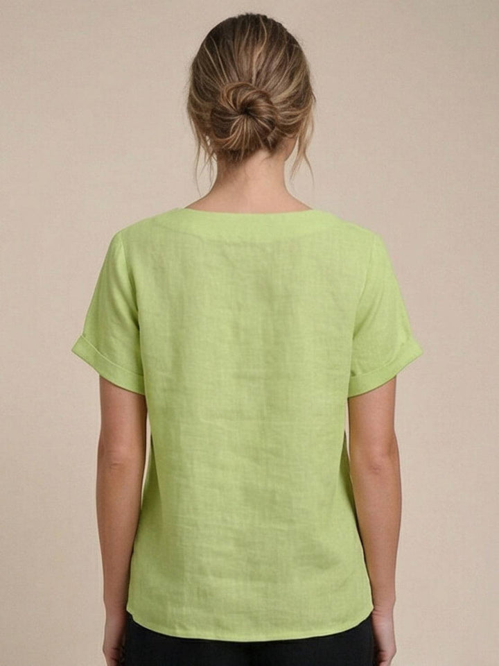 Margaret | Damen Leinen Rundhals Knopfbluse