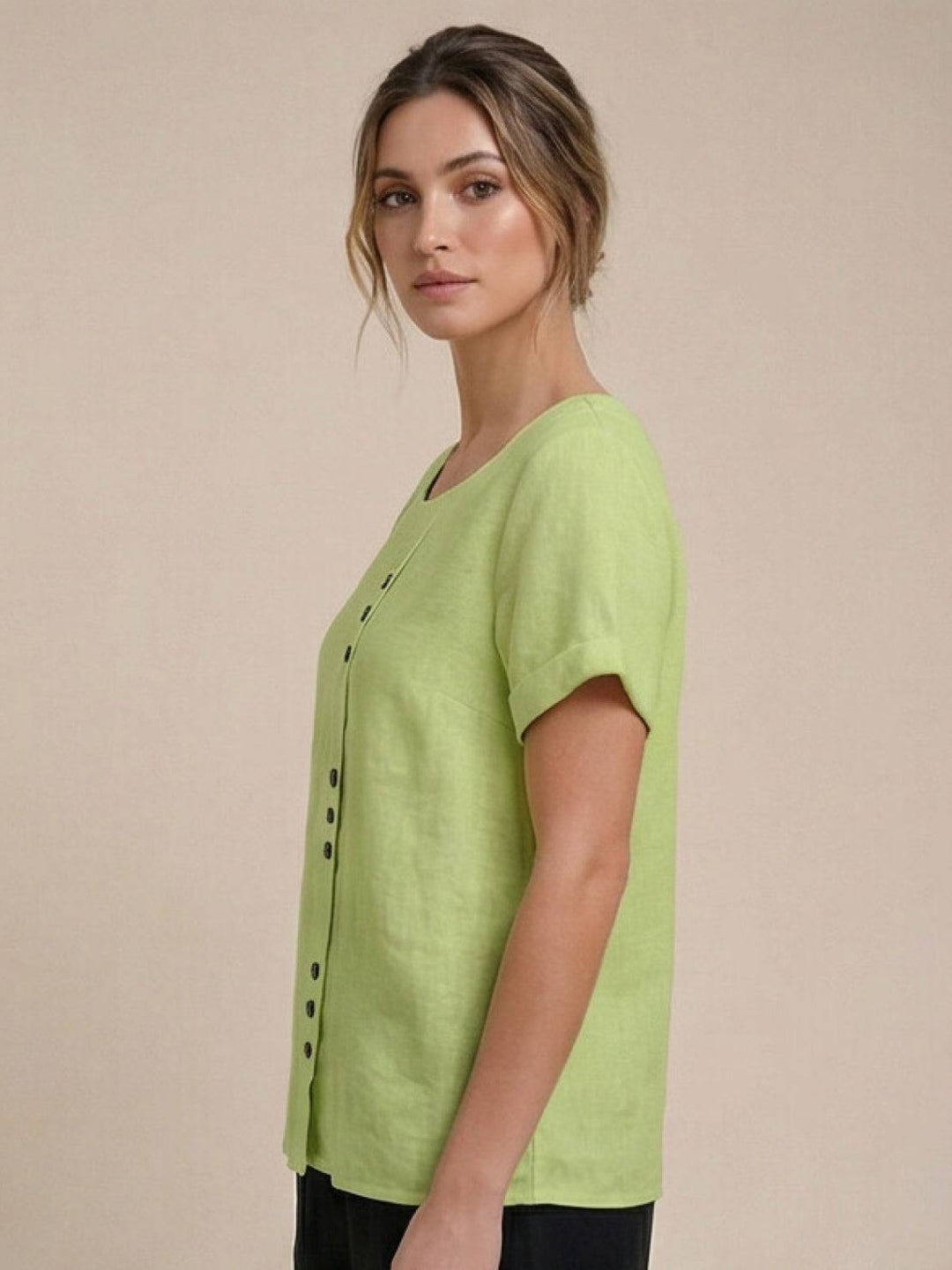 Margaret | Damen Leinen Rundhals Knopfbluse