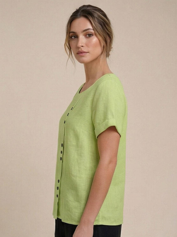 Margaret | Damen Leinen Rundhals Knopfbluse