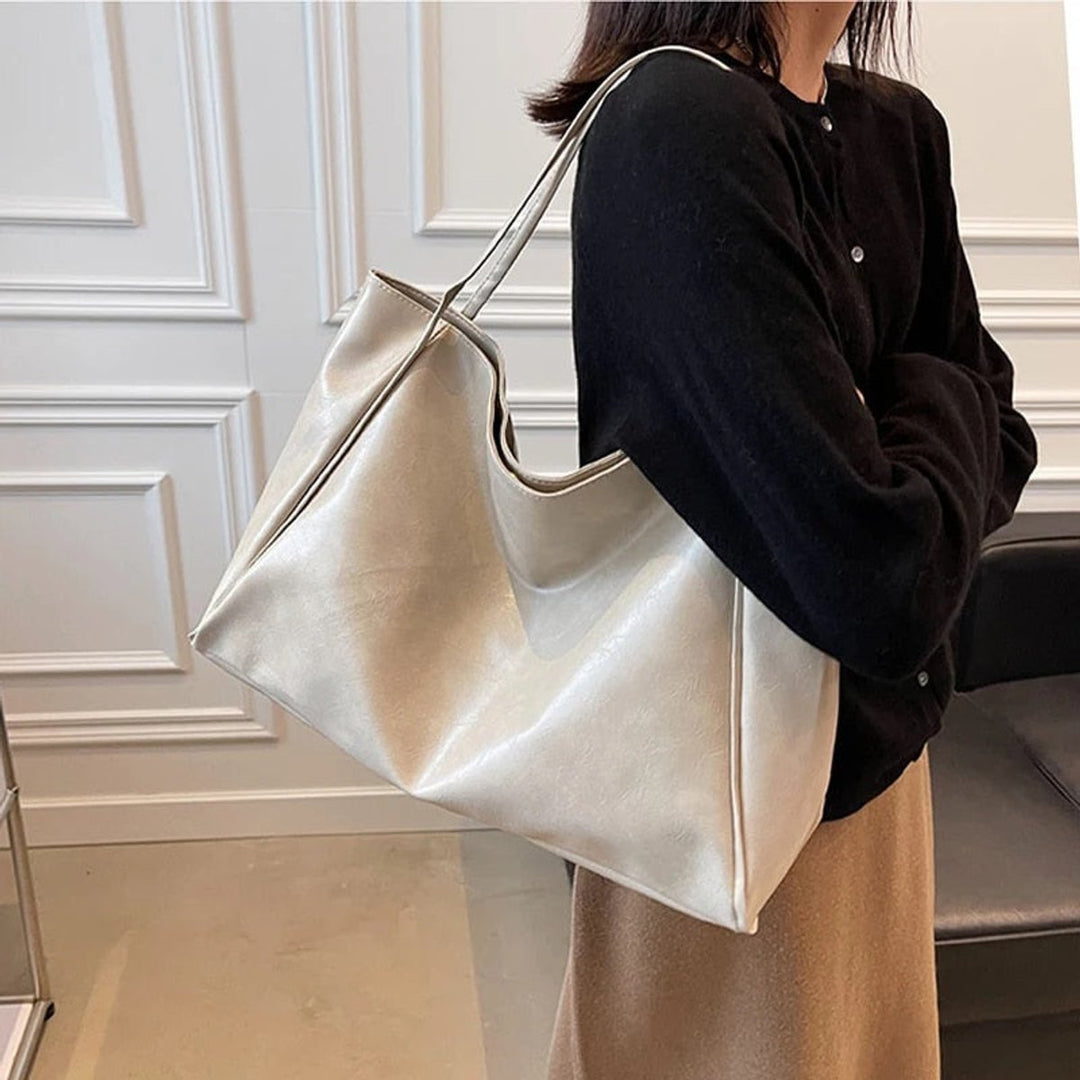 Retro PU-Leren Tote Bag Dames Ruime Schoudertas