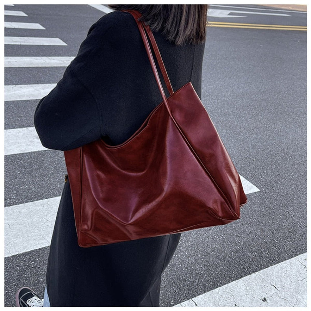 Retro PU-Leren Tote Bag Dames Ruime Schoudertas