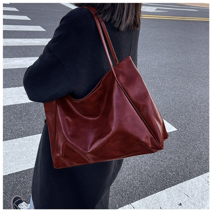 Retro PU-Leren Tote Bag Dames Ruime Schoudertas