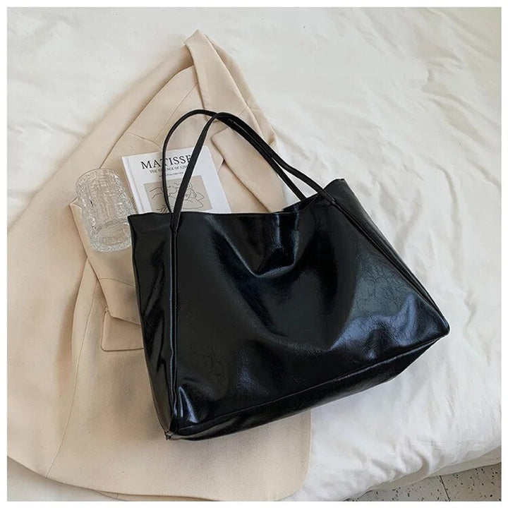 Retro PU-Leren Tote Bag Dames Ruime Schoudertas - Schwarz