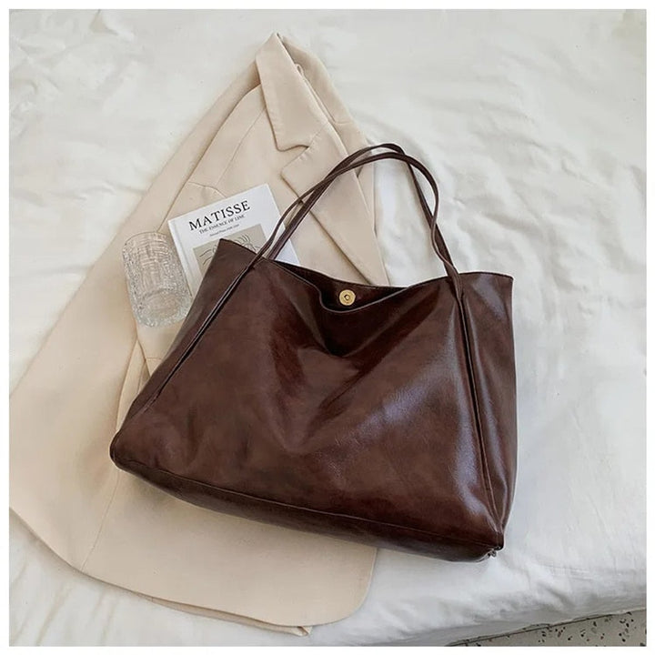 Retro PU-Leren Tote Bag Dames Ruime Schoudertas - Kaffee